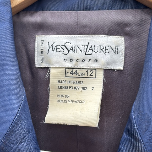 DESIGNER Vintage Yves Saint Laurent Suit Jacket Skirt Blue Brocade Women’s 12 - Picture 6 of 10